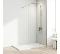 AQUARA Shower Screen, Frameless Shower Screen with Support Bar - Reversible Left and Right. 8mm Easy to Clean Toughened Glass (Chromed Trim with Clear Glass, 900mm)