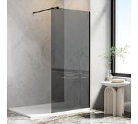 AQUARA Walk in Shower Screen, 900 x 1900mm Shower Enclosure with 8mm Easy Clean Grey Toughened Saftey Glass, Black Wet Room Shower Cubicle with Support Bar