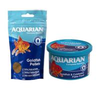 Aquarian Goldfish Food Bundle Flakes 50g + Pellets 100g Complete Nutrition