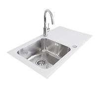 Aquariss 1.0 Single Bowl White Glass Inset Kitchen Sink Stainless Steel Reverisble 860 x 500mm