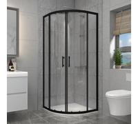 Aquariss 1000 x 1000 mm Black Framed Quadrant Shower Cubicle Reversible | Easy Clean Tempered Glass Sliding Doors, Space Saving, Corner Entry Bathroom Shower Enclosure, Curved Aluminum Profile