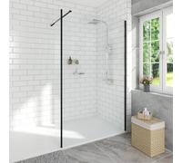 Aquariss 1000mm Wet Room Black 8mm Clear Self Clean Shower Screen Panel Walk in Shower Enclosure with 300mm Flipper Panel, 1700x800mm White Tray and Waste