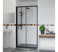 Aquariss 1100x800mm Shower Enclosure Wetroom Cubicle Matte Black with 1100mm Sliding Shower Screen Door 6mm Easy Clean Glass, Anthracite SMC Anti Slip Shower Tray and Free Waste