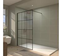 Aquariss 1200mm Black Framed Walkin Shower Screen 8mm Safety Black Grid Shower Glass Door Panel Reversible Easy Clean Wetroom Shower Enclosure Cubicle