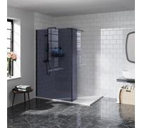 Aquariss 1200mm Walk in Wet Room Shower Enclosure 8mm Grey Easy Clean Glass Screen Panel with 300mm Return Panel Black Framed