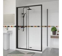 Aquariss 1200x900mm Sliding Shower Enclosure 6mm Easy Clean Glass Bathroom Cubicle Screen Door with Side Panel Black