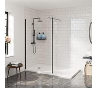 Aquariss 1400mm Walk in Wet Room Shower Enclosure 8mm Clear Easy Clean Glass Screen Panel with 300mm Return Panel Black
