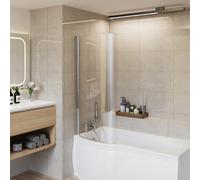 Aquariss 1400x715mm 6mm Curved Toughened Safety Glass Pivot Bath Screen Panel for P-Shaped Bath Chrome