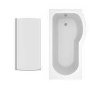 Aquariss 1500mm RH P Shape Shower Bath + Front Panel + Chrome Shower Screen