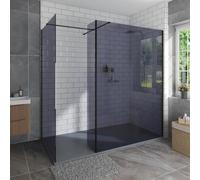 Aquariss 1600x800mm Black Walk in Shower Enclosure Wet Room 8mm Grey Easy Clean 800mm + 1100mm Shower Screen Panel Glass + 215mm Return Panel + Anthracite SMC Shower Tray and Waste