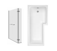 Aquariss 1700 x 850mm Right Handed L Shape Bath Bathtub with 810mm Chrome 2 Folding Pivot Bath Screen & Towel Rail