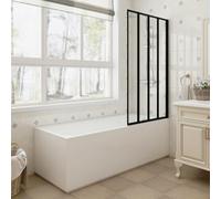 Aquariss 1700x700mm Bathroom Square Shower Bath Acrylic Straight Single Ended Soaking Bathtub Adjustable Feet + Gloss White Front & End Bath Panel + 850x1400mm Black 4 Folding Panel Bath Screen