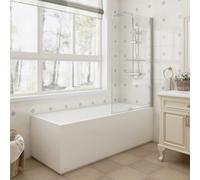 Aquariss 1700x700mm Bathroom Square Shower Bath Acrylic Straight Single Ended Soaking Bathtub Adjustable Feet + Gloss White Front & End Bath Panel + 800x1400mm Chrome Round Bath Screen & Towel Rail