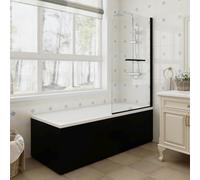 Aquariss 1700x700mm Bathroom Square Shower Bath Acrylic Straight Single Ended Soaking Bathtub Adjustable Feet + Matt Black Front & End Bath Panel + 800x1400mm Black Round Bath Screen & Towel Rail