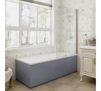 Aquariss 1700x700mm Bathroom Square Shower Bath Acrylic Straight Single Ended Soaking Bathtub Adjustable Feet + Gloss Grey Front & End Bath Panel + 800x1400mm Chrome Round Bath Screen