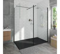Aquariss 1700x700mm Black Walk in Shower Screens and Return Panel Tray | Easy Clean, Shower Enclosure Cubicles Wet Room, 700 mm + 1100 mm, 215 mm Return Panel, Black SMC Shower Tray, Waste