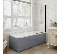Aquariss 1700x700mm Designer Square Shower Bath Acrylic Straight Single Ended Soaking Bathtub Adjustable Feet + Gloss Grey Front Bath Panel + 800x1400mm Black Round Bath Screen