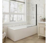 Aquariss 1700x700mm Designer Square Shower Bath Acrylic Straight Single Ended Soaking Bathtub Adjustable Feet + Gloss White Front Bath Panel + 800x1400mm Black Square Bath Screen