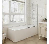 Aquariss 1700x700mm Designer Square Shower Bath Acrylic Straight Single Ended Soaking Bathtub Adjustable Feet + Gloss White Front & End Bath Panel + 800x1400mm Black Round Bath Screen