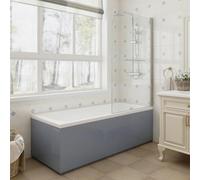 Aquariss 1700x700mm Designer Square Shower Bath Acrylic Straight Single Ended Soaking Bathtub Adjustable Feet + Gloss Grey Front & End Bath Panel + 800x1400mm Chrome Round Bath Screen & Towel Rail