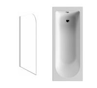 Aquariss 1700x700mm Straight Single Ended Bath Bathtub with 800mm Chrome Pivot Round Corner Shower Screen