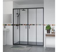 Aquariss 1700x800mm Sliding Shower Enclosure Black with Shower Tray