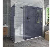 Aquariss 1800x900mm Black Walk in Shower Enclosure Wet Room 8mm Grey Easy Clean 900mm + 1200mm Shower Screen Panel Glass + 300mm Return Panel + White SMC Shower Tray and Waste