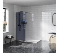 Aquariss 700mm Walkin Shower Enclosure 8mm Easy Clean Grey Glass Shower Screen Panel with Stainless Steel Support Bar - Matte Black Frame