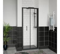 Aquariss 700x700mm Black Bifold Shower Door Enclosure with 700mm Self Clean Reversible Folding Shower Screen Cubicle + Anthracite SMC Anti Slip Shower Tray and 90mm Waste