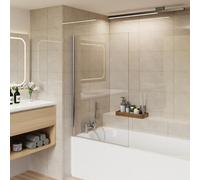 Aquariss 800 x 1400 mm Square Chrome Over Bath Shower Screen Reversible | 6 mm Toughened Glass Bath Screen, Pivot Frameless Bath Screen for Small Bathroom, Easy Clean Bath Shower Screen Waterproof