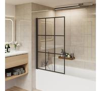 Aquariss 800 x 1400 mm Square Pivot 6 mm Easy Clean Bath Screen Black Grid | for Straight Bath Bathtub, 6 mm Toughened Glass Bath Screen for Small Bathroom, Over Bath Shower Screen Reversible