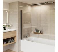 Aquariss 800 x 1400 mm Square Pivot Easy Clean Bath Screen Frameless Black | for Straight Bath Bathtub, 6 mm Toughened Glass Bath Screen for Small Bathroom, Over Bath Shower Screen Reversible