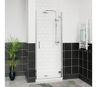 Aquariss 800mm Hinged Shower Enclosure Door with Stainless Steel Handle, Brass Hinges 6mm Self Clean Glass Screen Walk in Chrome Framed