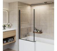 Aquariss 810x1400mm Pivot Double Panel Over Bath Shower Screen Door 6mm Easy Clean Glass Shelves Door Panel Black