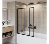 Aquariss 850x1400mm 4 Folding Panel Bath Shower Screen Black | Aluminum Frame, 4mm Toughened Easy Clean Glass, Reversible, 15mm Wall Adjustment, Seal Strips, Hinge Folding