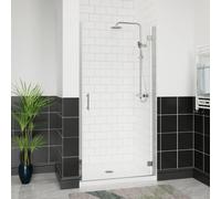 Aquariss 900mm Hinged Shower Enclosure Door with Stainless Steel Handle, Brass Hinges 6mm Self Clean Glass Screen Walk in Chrome Framed