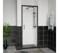 Aquariss 900x700mm Black Pivot Alloy Hinge Shower Door Enclosure with 700mm Clear Self Clean 6mm Shower Door Screen + Anthracite SMC Anti Slip Shower Tray and 90mm Waste