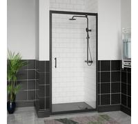 Aquariss 900x700mm Black Pivot Alloy Hinge Shower Door Enclosure with 900mm Clear Self Clean 6mm Shower Door Screen + Anthracite SMC Anti Slip Shower Tray and 90mm Waste