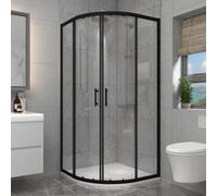 Aquariss 900x760mm Black Framed Offset Quadrant Shower Enclosure Cubicle with 6mm Sliding Tempered Glass Door Wetroom