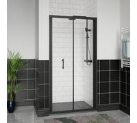 Aquariss 900x900mm Black Bifold Shower Door Enclosure with 900mm Self Clean Reversible Folding Shower Screen Cubicle + Anthracite SMC Anti Slip Shower Tray and 90mm Waste
