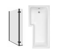 Aquariss Acrylic L-Shape Bath with Black 2 Fold Screen, 1700 x 850mm, Contemporary, White, Freestanding