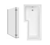 Aquariss Acrylic L-Shape Bath with Chrome 2 Folding Screen, 1700 x 850mm, Contemporary, White, Freestanding