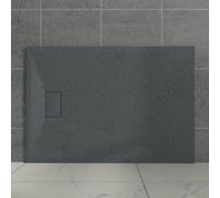 Aquariss Anthracite Rectangular Shower Tray Slate Effect SMC Slip-Resistant Shower Base for Bathroom Enclosures 1200x900mm with Waste