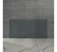 Aquariss Anthracite Rectangular Shower Tray Slate Effect SMC Slip-Resistant Shower Base for Bathroom Enclosures 1300x700mm with Waste