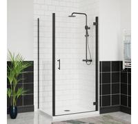 Aquariss Bathroom Shower Enclosure Hinged Door with Side Panel 6mm Clear Safety Glass Shower Cubicle Matte Black 900x900mm