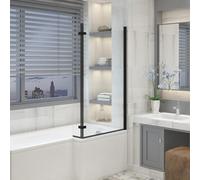 Aquariss Black 1400x810mm Pivot L Shape Bath Screen with Hinged Folding Return Panel 6mm Toughened Safety Glass