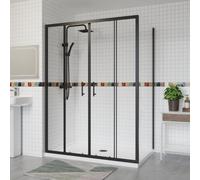 Aquariss Black - 1400x900mm Sliding Shower Enclosure 6mm Easy Clean Glass Bathroom Cubicle Screen Double Doors with Side Panel Anthracite Shower Tray & Free Waste