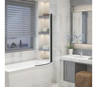 Aquariss Black 715x1400mm Pivot Curved Bath Screen Panel 6mm Toughened Safety Glass for P Shape Baths