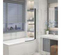 Aquariss Black 715x1400mm Pivot Curved P Shape Bath Screen Panel Aluminium 6mm Toughened Safety Glass with Towel Rail