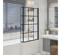 Aquariss Black Grid 1400x810mm L Shape Bath Screen with Fixed Return Panel | 180 Pivot, Aluminum Frame, 6mm Toughened Safety Glass, Easy Clean Coating, Reversible, Wall Adjustment, Bottom Seal Strips